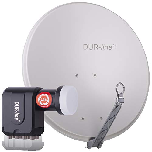 DUR-line 8 Teilnehmer Set - Qualitäts-Alu-Satelliten-Komplettanlage - Select 75cm/80cm Spiegel/Schüssel Hellgrau + Octo LNB - für 8 Receiver/TV [Neuste Technik, DVB-S2, 4K, 3D] von DUR-line