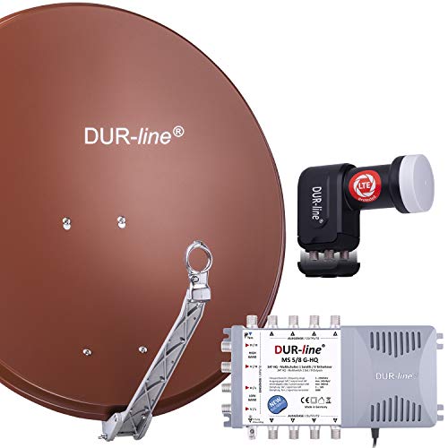 DUR-line 8 Teilnehmer Set - Qualitäts-Alu-Satelliten-Komplettanlage - Select 75cm/80cm Spiegel/Schüssel Rot + Multischalter + LNB - für 8 Receiver/TV [Neuste Technik, DVB-S2, 4K, 3D] von DUR-line