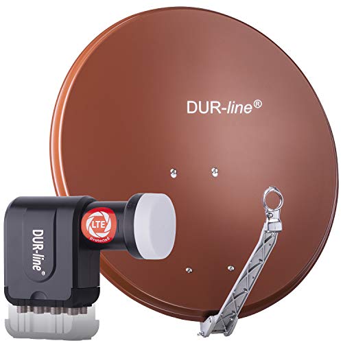 DUR-line 8 Teilnehmer Set - Qualitäts-Alu-Satelliten-Komplettanlage - Select 75cm/80cm Spiegel/Schüssel Rot + Octo LNB - für 8 Receiver/TV [Neuste Technik, DVB-S2, 4K, 3D] von DUR-line
