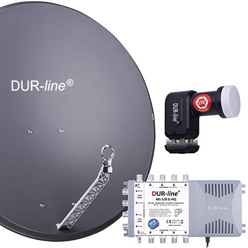 DUR-line 8 Teilnehmer Set - Qualitäts-Alu-Satelliten-Komplettanlage - Select 85cm/90cm Spiegel/Schüssel Anthrazit + Multischalter + LNB - für 8 Receiver/TV [Neuste Technik, DVB-S2, 4K, 3D] von DUR-line