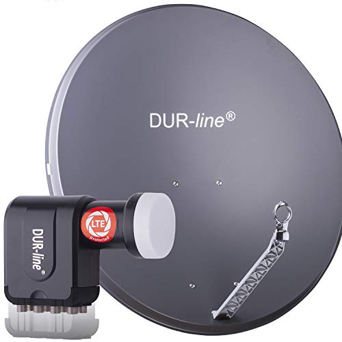 DUR-line 8 Teilnehmer Set - Qualitäts-Alu-Satelliten-Komplettanlage - Select 85cm/90cm Spiegel/Schüssel Anthrazit + Octo LNB - für 8 Receiver/TV [Neuste Technik, DVB-S2, 4K, 3D] von DUR-line