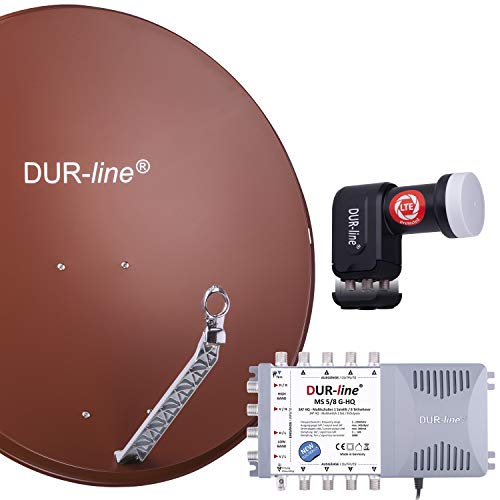DUR-line 8 Teilnehmer Set - Qualitäts-Alu-Satelliten-Komplettanlage - Select 85cm/90cm Spiegel/Schüssel Rot + Multischalter + LNB - für 8 Receiver/TV [Neuste Technik, DVB-S2, 4K, 3D] von DUR-line