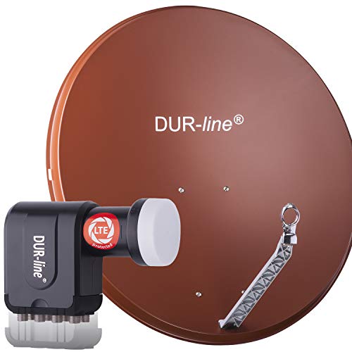 DUR-line 8 Teilnehmer Set - Qualitäts-Alu-Satelliten-Komplettanlage - Select 85cm/90cm Spiegel/Schüssel Rot + Octo LNB - für 8 Receiver/TV [Neuste Technik, DVB-S2, 4K, 3D] von DUR-line