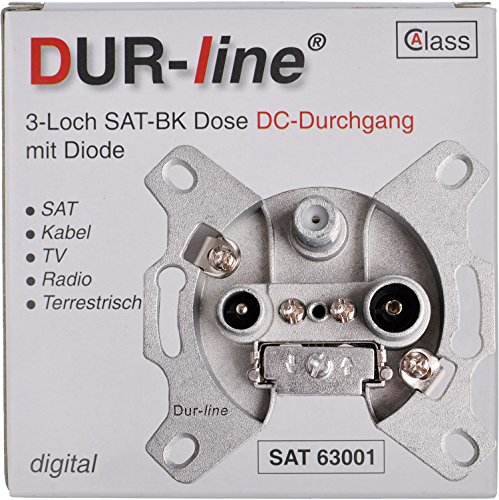DUR-line Antennendose 3-loch SAT | Kabelfernsehen | DVB-T | Radio | Unicable für Aufputz und Unterputz geeignet (Durchgangsdose, digitaltauglich) von DUR-line