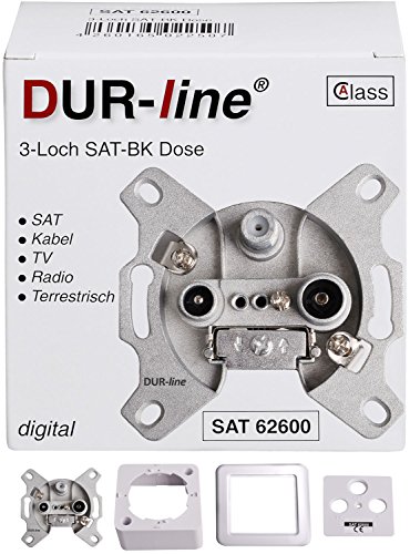 DUR-line Antennendose 3-Loch SAT | Kabelfernsehen | DVB-T | Radio | Unicable für Aufputz und Unterputz geeignet (Enddose, Stichleitungsdose, digitaltauglich) von DUR-line
