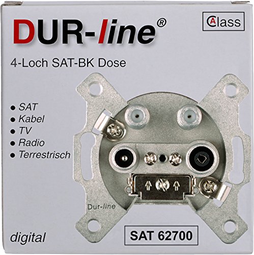 DUR-line Antennendose 4-loch SAT | Kabelfernsehen | DVB-T | Radio | Unicable für Aufputz und Unterputz geeignet (Enddose, digitaltauglich) von DUR-line