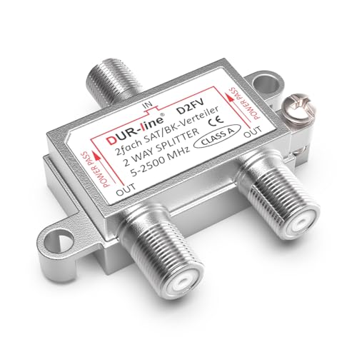 DUR-line SAT & BK-Verteiler - 2-Fach Splitter - voll geschirmt - Unicable & HD tauglich - für Sat-Anlagen DVB-S2 - BK, UKW, DC-Durchlass, TV Antennen von DUR-line