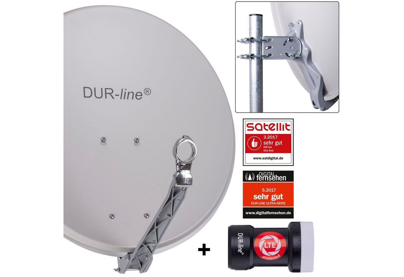 DUR-line DUR-line 1 Teilnehmer Set - Qualitäts-Alu-Satelliten-Komplettanlage - Sat-Spiegel DUR-line DUR-line 1 Teilnehmer Set - Qualitäts-Alu-Satelliten-Komplettanlage - Sat-Spiegel von DUR-line