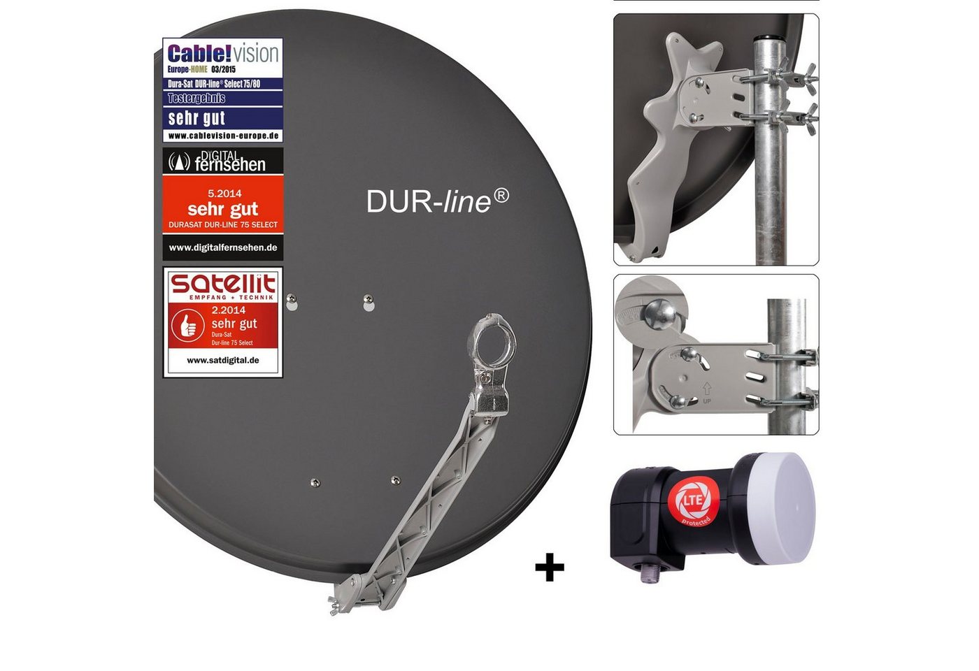 DUR-line DUR-line 1 Teilnehmer Set - Qualitäts-Alu-Satelliten-Komplettanlage - Sat-Spiegel DUR-line DUR-line 1 Teilnehmer Set - Qualitäts-Alu-Satelliten-Komplettanlage - Sat-Spiegel von DUR-line
