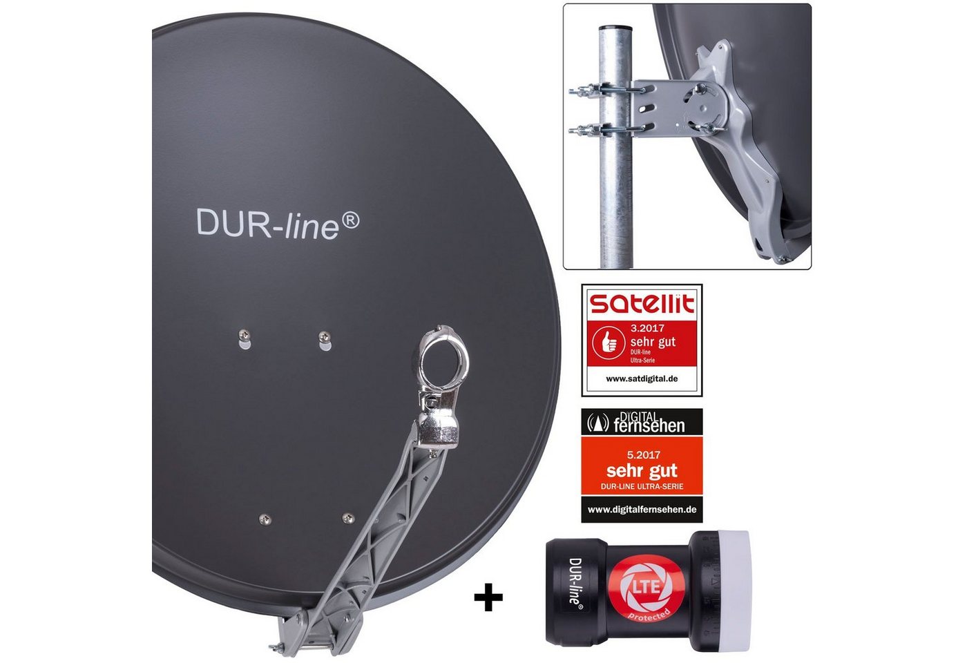 DUR-line DUR-line 1 Teilnehmer Set - Qualitäts-Alu-Satelliten-Komplettanlage - Sat-Spiegel DUR-line DUR-line 1 Teilnehmer Set - Qualitäts-Alu-Satelliten-Komplettanlage - Sat-Spiegel von DUR-line