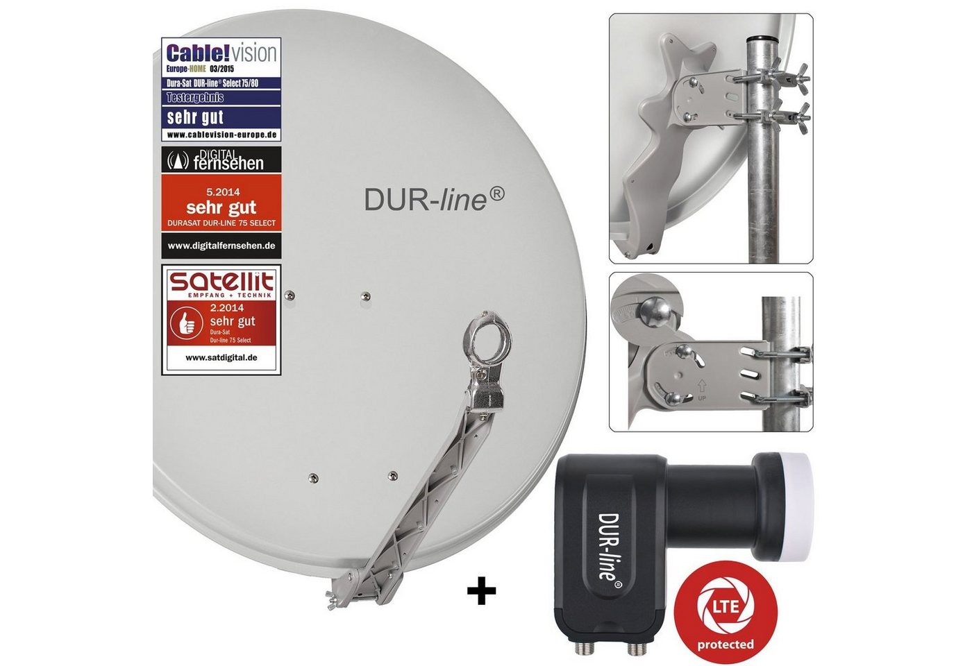 DUR-line DUR-line 2 Teilnehmer Set - Qualitäts-Alu-Satelliten-Komplettanlage - Sat-Spiegel von DUR-line