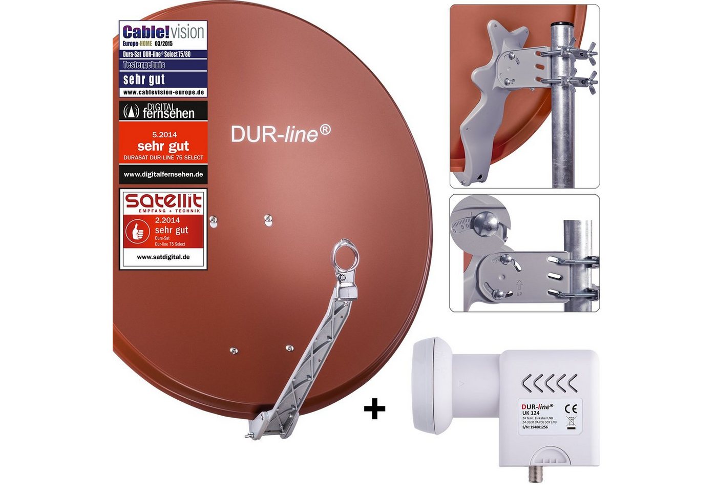 DUR-line DUR-line 24 Teilnehmer Unicable-Set - Qualitäts-Alu-Satelliten-Komplet Sat-Spiegel von DUR-line