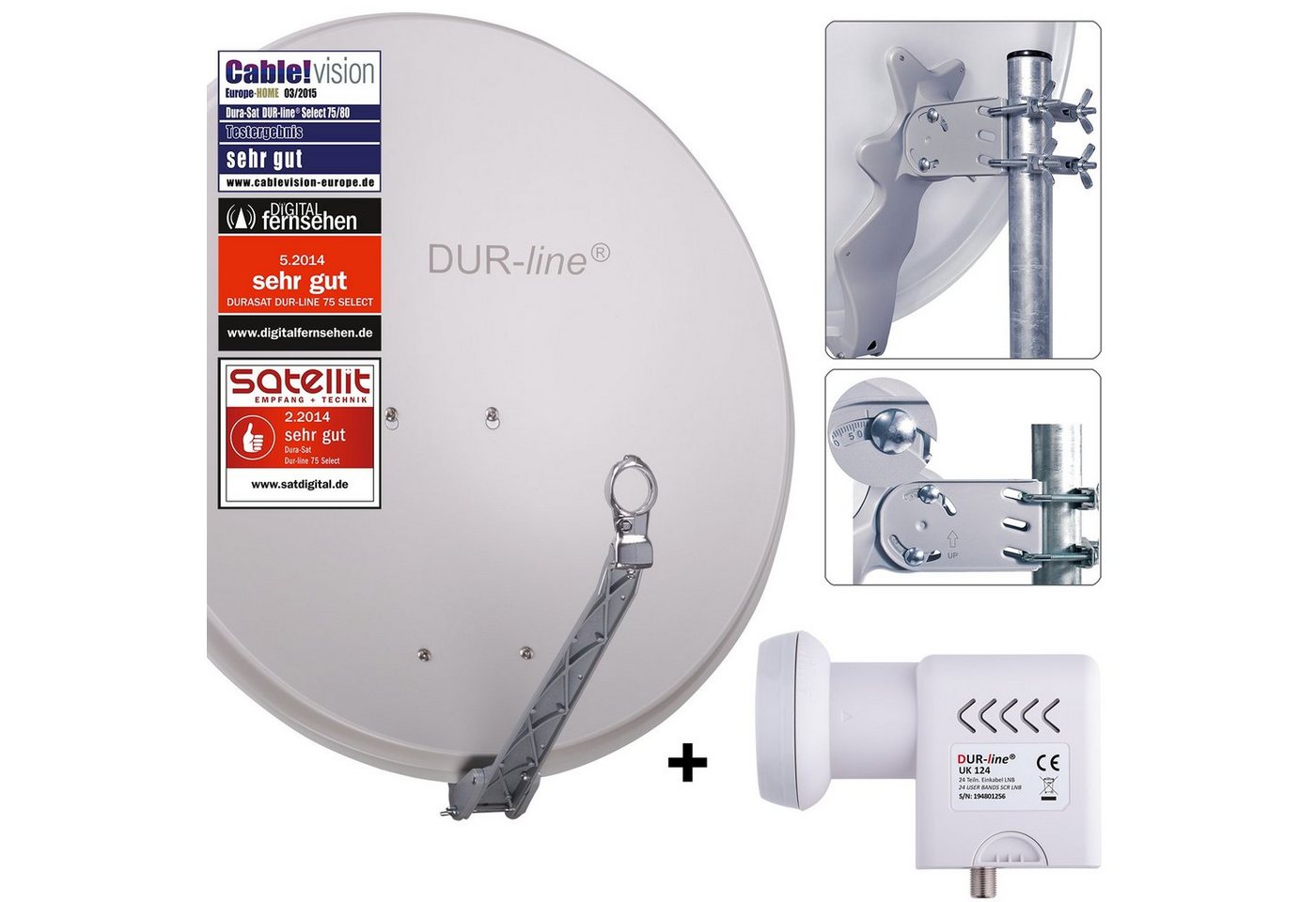 DUR-line DUR-line 24 Teilnehmer Unicable-Set - Qualitäts-Alu-Satelliten-Komplet Sat-Spiegel von DUR-line