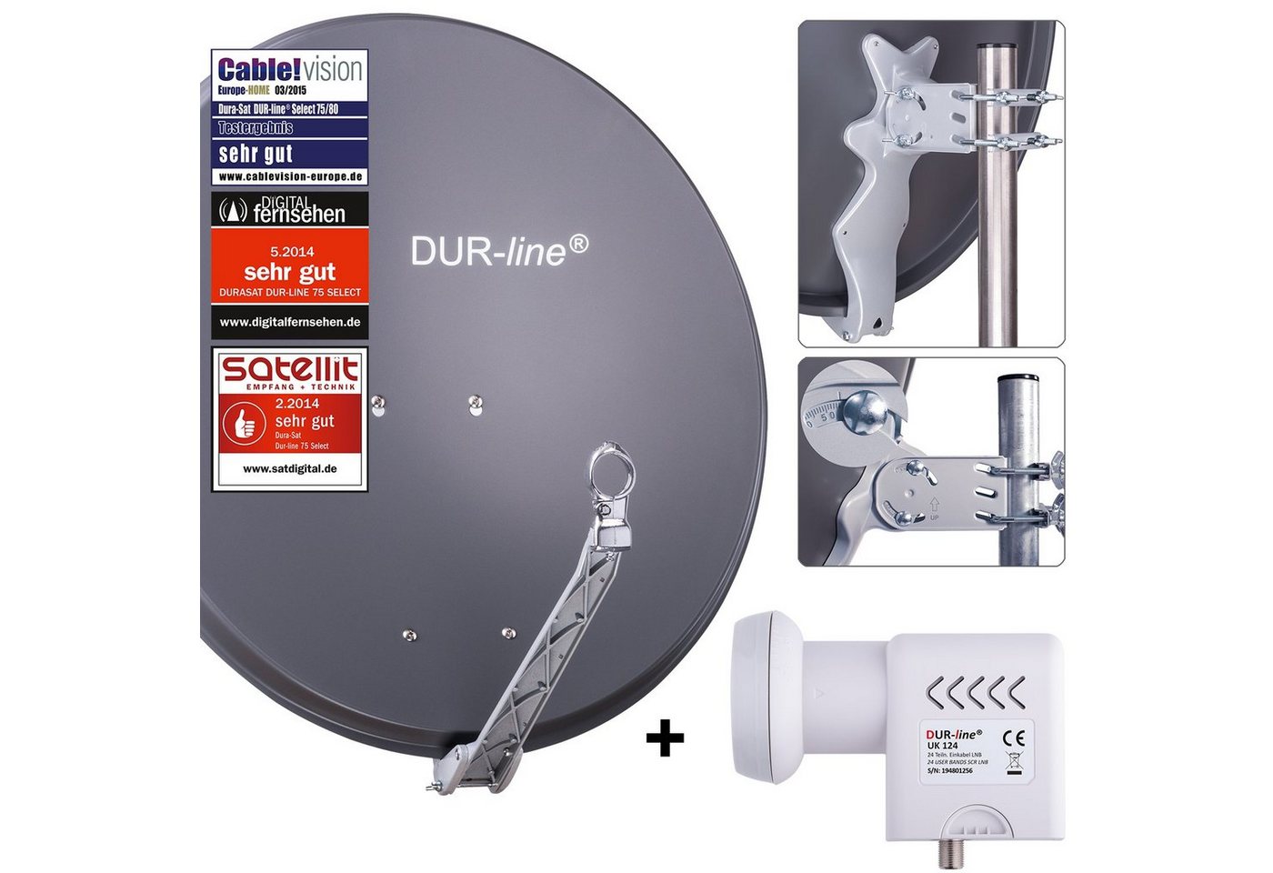 DUR-line DUR-line 24 Teilnehmer Unicable-Set - Qualitäts-Alu-Satelliten-Komplet Sat-Spiegel von DUR-line