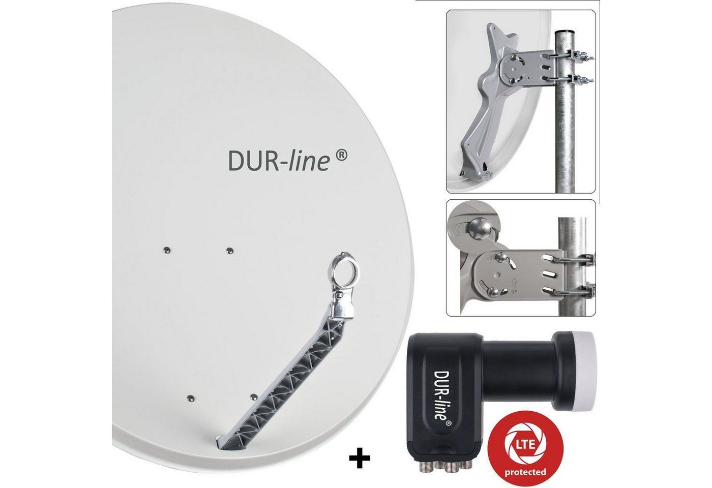 DUR-line DUR-line 4 Teilnehmer Set - Qualitäts-Alu-Satelliten-Komplettanlage - Sat-Spiegel von DUR-line