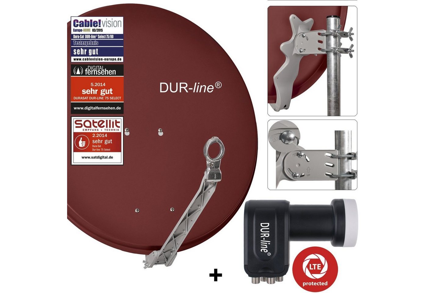 DUR-line DUR-line 4 Teilnehmer Set - Qualitäts-Alu-Satelliten-Komplettanlage - Sat-Spiegel DUR-line DUR-line 4 Teilnehmer Set - Qualitäts-Alu-Satelliten-Komplettanlage - Sat-Spiegel von DUR-line