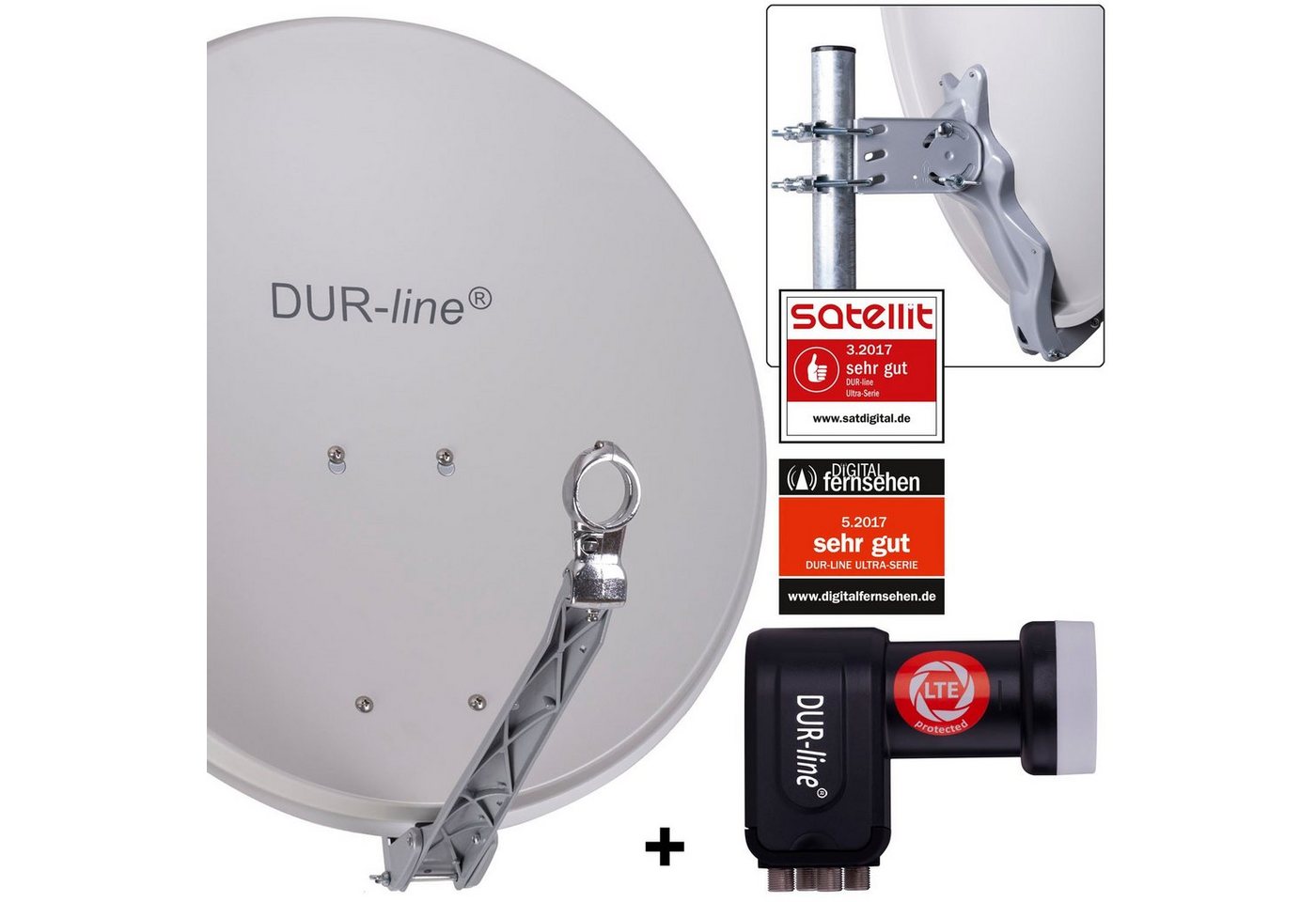 DUR-line DUR-line 4 Teilnehmer Set - Qualitäts-Alu-Satelliten-Komplettanlage - Sat-Spiegel von DUR-line