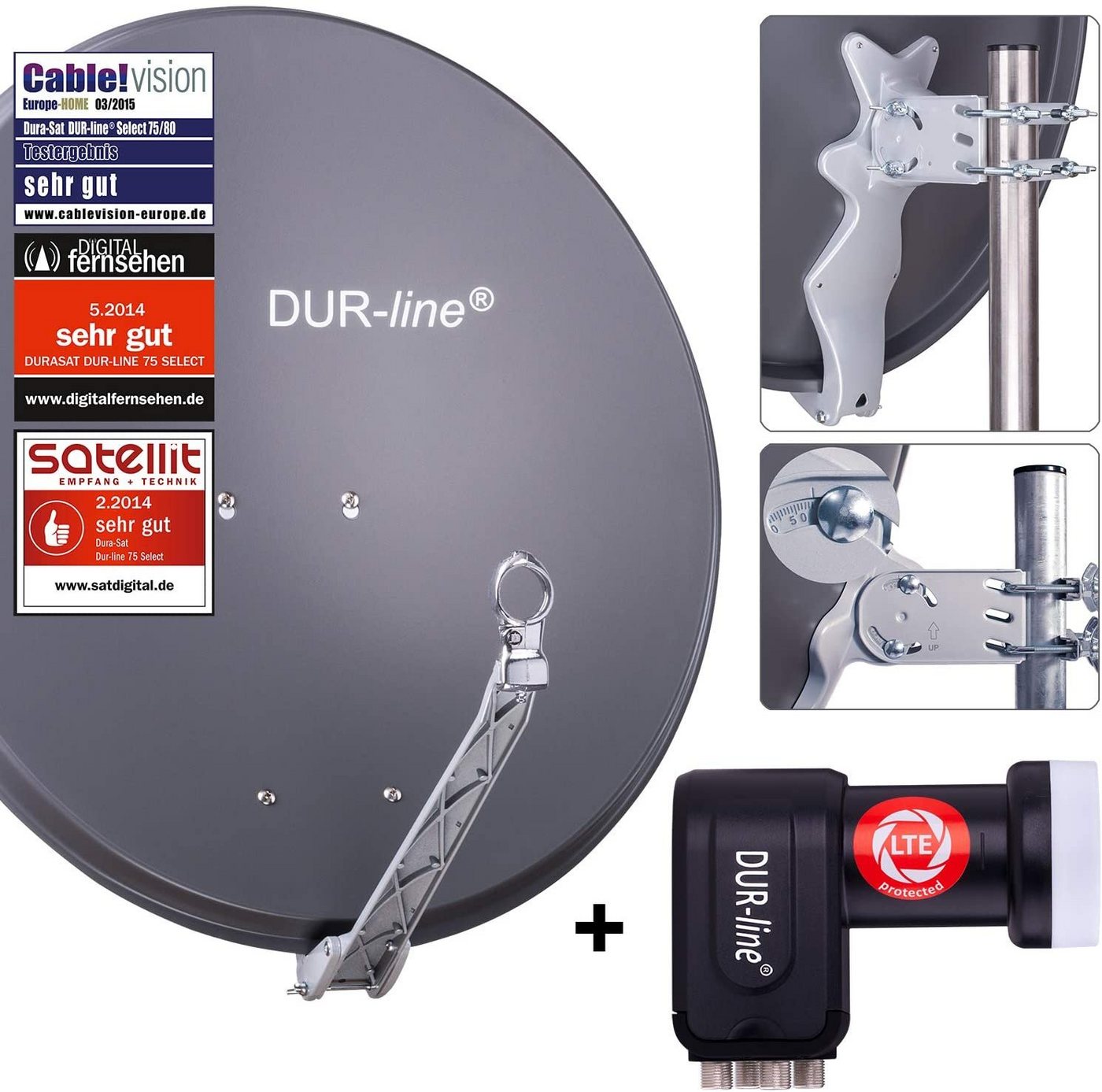 DUR-line DUR-line 4 Teilnehmer Set - Qualitäts-Alu-Satelliten-Komplettanlage - Sat-Spiegel DUR-line DUR-line 4 Teilnehmer Set - Qualitäts-Alu-Satelliten-Komplettanlage - Sat-Spiegel von DUR-line