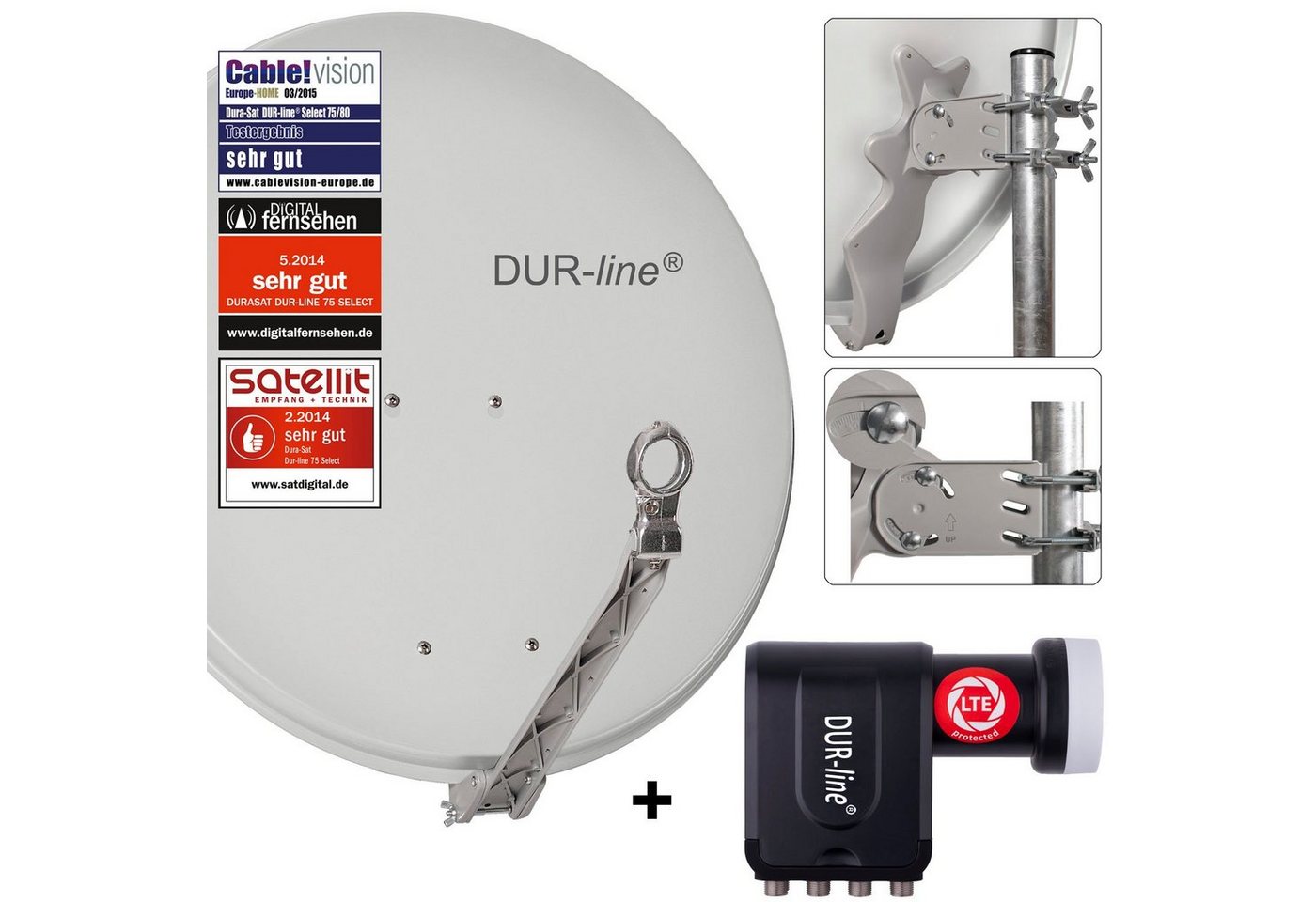 DUR-line DUR-line 8 Teilnehmer Set - Qualitäts-Alu-Satelliten-Komplettanlage - Sat-Spiegel von DUR-line