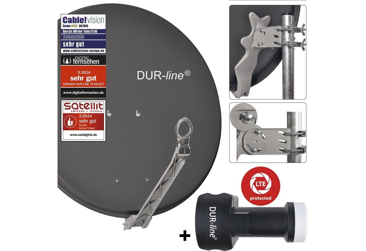 DUR-line DUR-line 8 Teilnehmer Set - Qualitäts-Alu-Satelliten-Komplettanlage - Sat-Spiegel von DUR-line