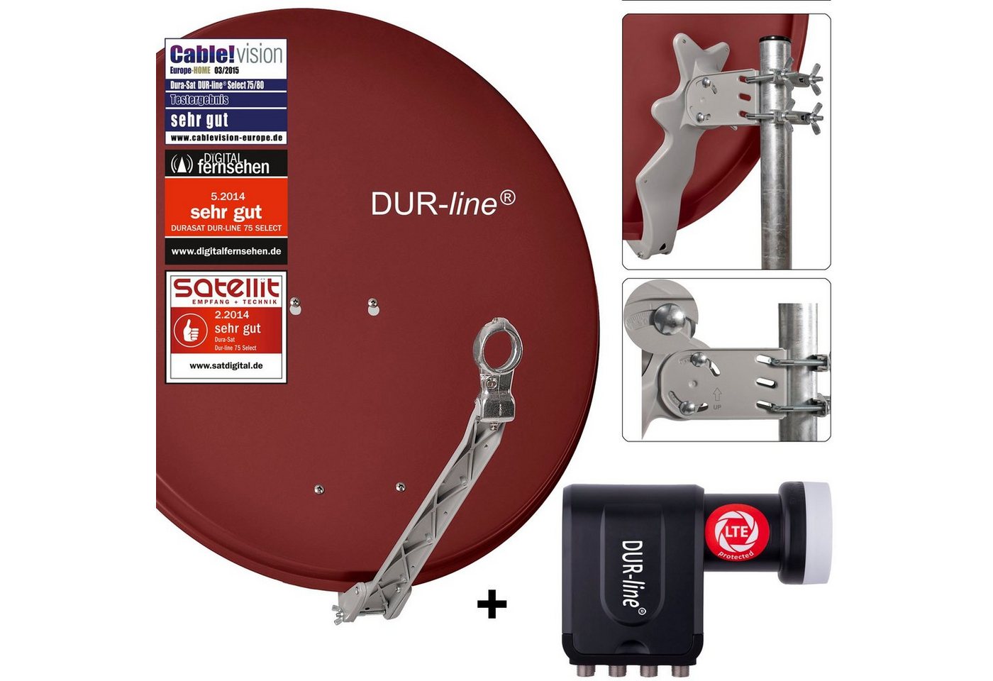 DUR-line DUR-line 8 Teilnehmer Set - Qualitäts-Alu-Satelliten-Komplettanlage - Sat-Spiegel von DUR-line