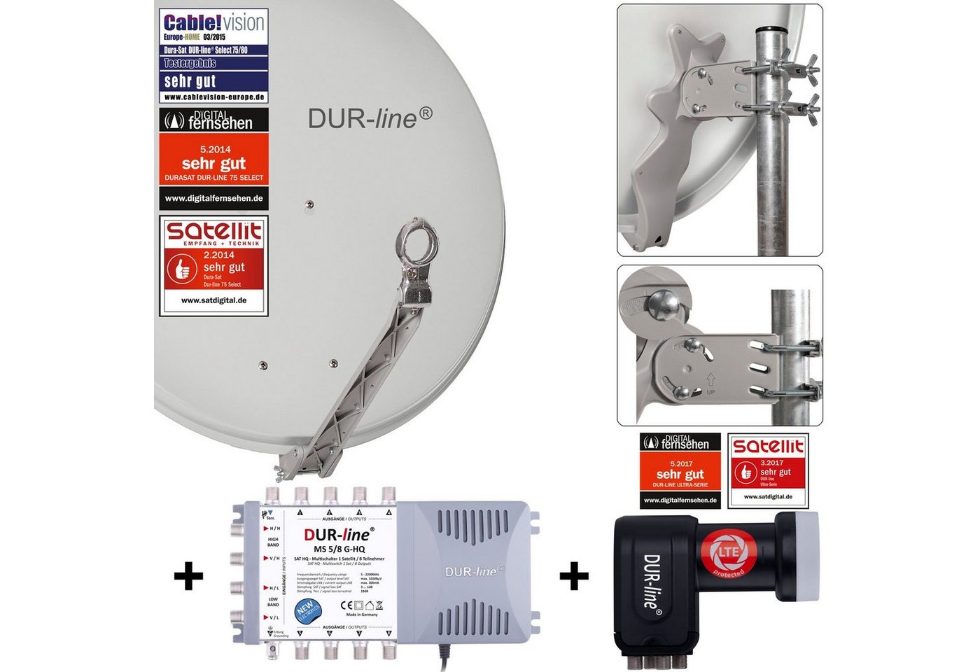 DUR-line DUR-line 8 Teilnehmer Set - Qualitäts-Alu-Satelliten-Komplettanlage - Sat-Spiegel von DUR-line