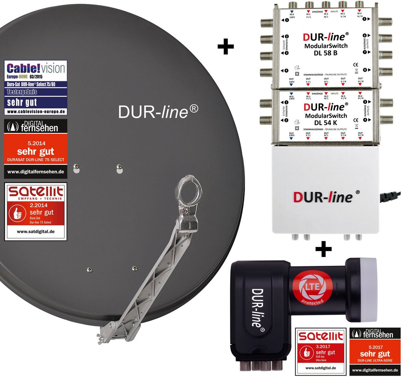 DUR-line DUR-line Select 75/80 A + 1S/8+4T - 12 Teilnehmer Set Sat-Spiegel von DUR-line