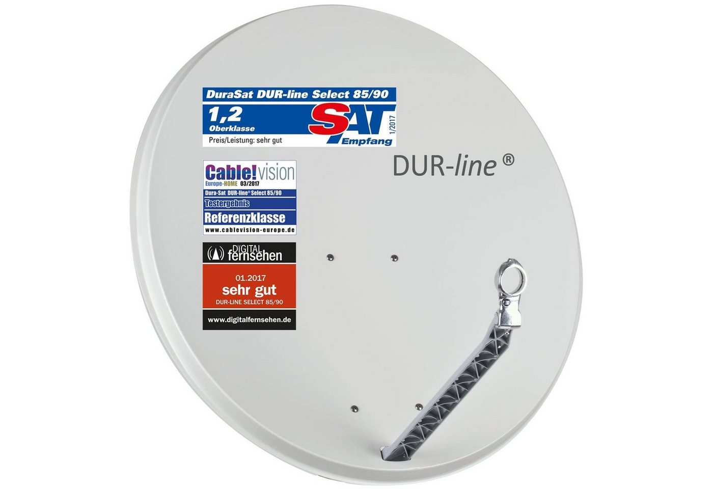 DUR-line DUR-line Select 85/90cm Hellgrau Satelliten-Schüssel - 3 x Test + Sat-Spiegel von DUR-line