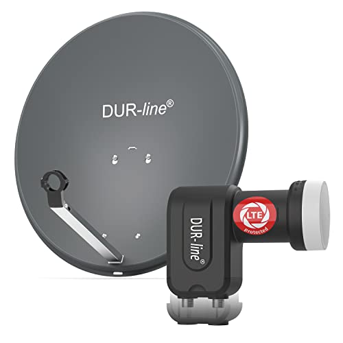 DUR-line MDA 60 Anthrazit - Digiatale 2 Teilnehmer Satellitenschüssel Komplett-Anlage mit +Ultra Twin - LNB [Camping, Astra 19,2°, DVB-S/S2, Full HD, 4K, 3D] von DUR-line