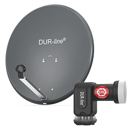 DUR-line MDA 60 Anthrazit - Digiatale 4 Teilnehmer Satellitenschüssel Komplett-Anlage mit +Ultra Quad - LNB [Camping, Astra 19,2°, DVB-S/S2, Full HD, 4K, 3D] von DUR-line