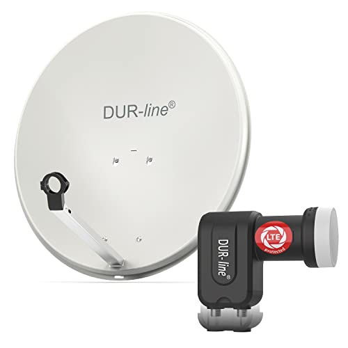 DUR-line MDA 60 Hellgrau - Digiatale 2 Teilnehmer Satellitenschüssel Komplett-Anlage mit +Ultra Twin - LNB [Camping, Astra 19,2°, DVB-S/S2, Full HD, 4K, 3D] von DUR-line