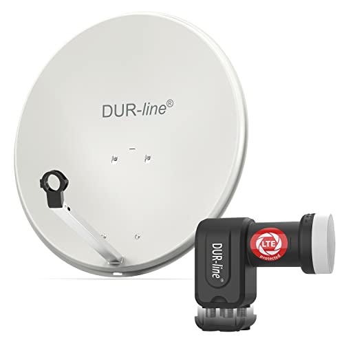 DUR-line MDA 60 Hellgrau - Digiatale 4 Teilnehmer Satellitenschüssel Komplett-Anlage mit +Ultra Quad - LNB [Camping, Astra 19,2°, DVB-S/S2, Full HD, 4K, 3D] von DUR-line