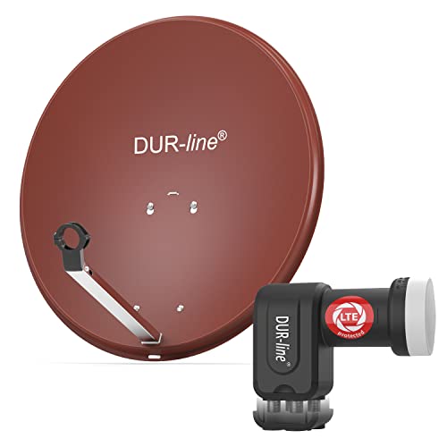 DUR-line MDA 60 Rot - Digiatale 4 Teilnehmer Satellitenschüssel Komplett-Anlage mit +Ultra Quad - LNB [Camping, Astra 19,2°, DVB-S/S2, Full HD, 4K, 3D] von DUR-line