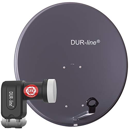 DUR-line MDA 80 Anthrazit - Digiatale 2 Teilnehmer Satellitenschüssel Komplett-Anlage mit +Ultra Twin - LNB [Camping, Astra 19,2°, DVB-S/S2, Full HD, 4K, 3D] von DUR-line