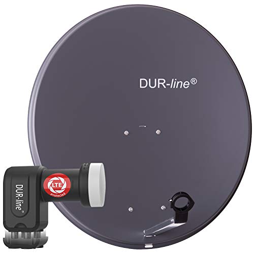 DUR-line MDA 80 Anthrazit - Digiatale 4 Teilnehmer Satellitenschüssel Komplett-Anlage mit +Ultra Quad - LNB [Camping, Astra 19,2°, DVB-S/S2, Full HD, 4K, 3D] von DUR-line