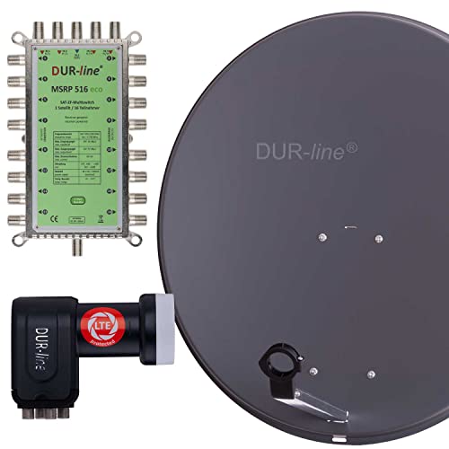 DUR-line MDA 80 Anthrazit - Digitale 16 Teilnehmer Satellitenschüssel Komplett-Anlage mit premium Multischalter und LNB [Camping, Astra 19,2°, DVB-S/S2, Full HD, 4K, 3D] von DUR-line