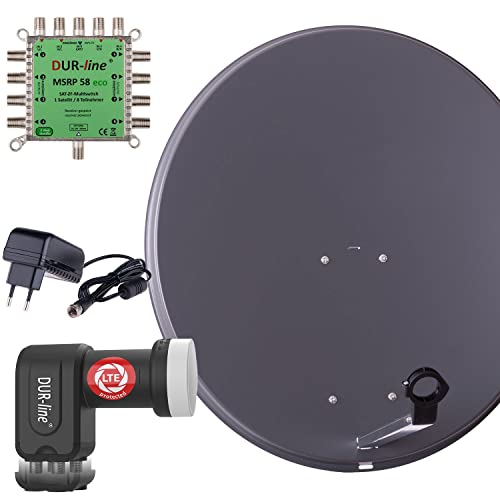 DUR-line MDA 80 Anthrazit - Digitale 8 Teilnehmer Satellitenschüssel Komplett-Anlage mit premium Multischalter und LNB [Camping, Astra 19,2°, DVB-S/S2, Full HD, 4K, 3D] von DUR-line