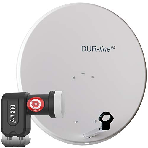 DUR-line MDA 80 Hellgrau - Digiatale 2 Teilnehmer Satellitenschüssel Komplett-Anlage mit +Ultra Twin - LNB [Camping, Astra 19,2°, DVB-S/S2, Full HD, 4K, 3D] von DUR-line