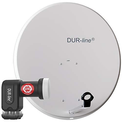 DUR-line MDA 80 Hellgrau - Digiatale 4 Teilnehmer Satellitenschüssel Komplett-Anlage mit +Ultra Quad - LNB [Camping, Astra 19,2°, DVB-S/S2, Full HD, 4K, 3D] von DUR-line