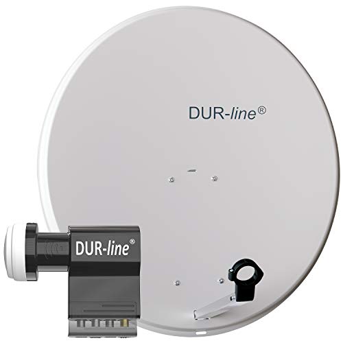 DUR-line MDA 80 Hellgrau - Digiatale 6 Teilnehmer Satellitenschüssel Komplett-Anlage mit UK 104 - Unicable LNB [Camping, Astra 19,2°, DVB-S/S2, Full HD, 4K, 3D] von DUR-line