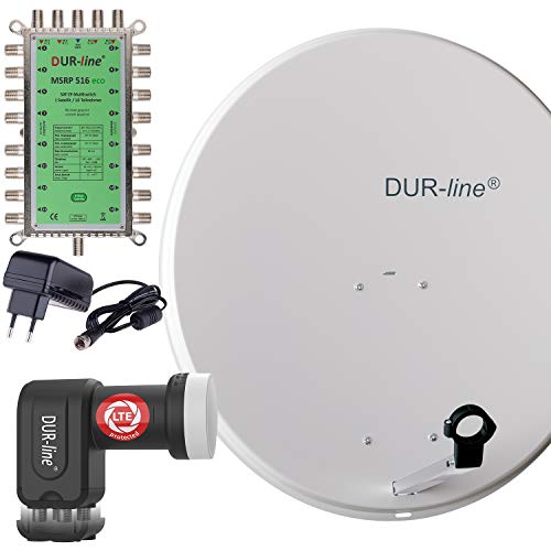 DUR-line MDA 80 Hellgrau - Digitale 16 Teilnehmer Satellitenschüssel Komplett-Anlage mit premium Multischalter und LNB [Camping, Astra 19,2°, DVB-S/S2, Full HD, 4K, 3D] von DUR-line