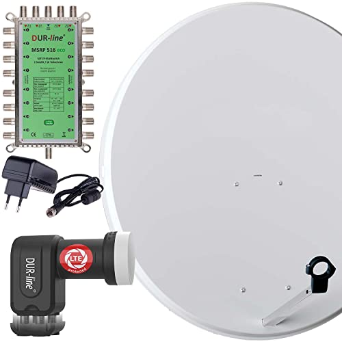 DUR-line MDA 80 Hellgrau - Digitale 8 Teilnehmer Satellitenschüssel Komplett-Anlage mit premium Multischalter und LNB [Camping, Astra 19,2°, DVB-S/S2, Full HD, 4K, 3D] von DUR-line