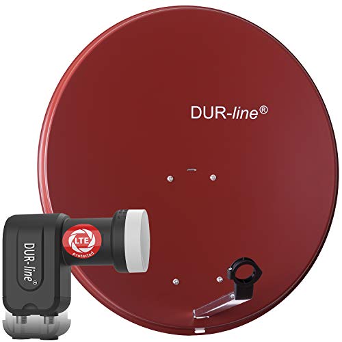 DUR-line MDA 80 Rot - Digiatale 2 Teilnehmer Satellitenschüssel Komplett-Anlage mit +Ultra Twin - LNB [Camping, Astra 19,2°, DVB-S/S2, Full HD, 4K, 3D] von DUR-line