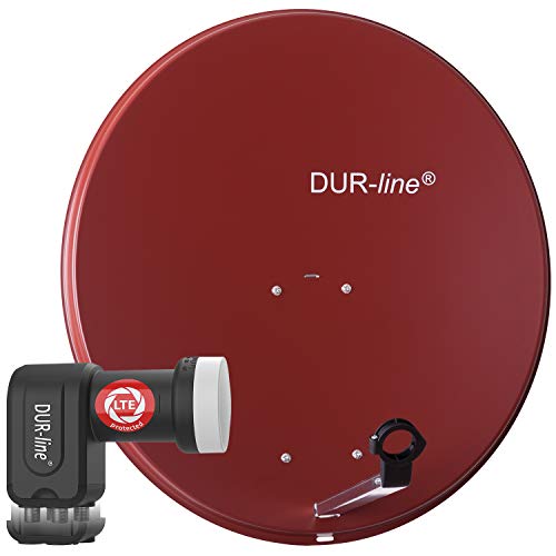 DUR-line MDA 80 Rot - Digiatale 4 Teilnehmer Satellitenschüssel Komplett-Anlage mit +Ultra Quad - LNB [Camping, Astra 19,2°, DVB-S/S2, Full HD, 4K, 3D] von DUR-line