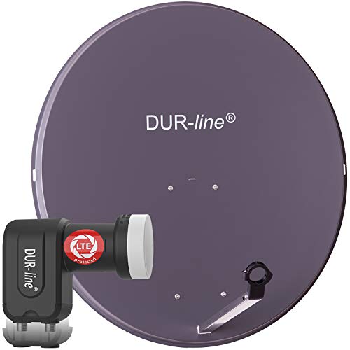 DUR-line MDA 90 Anthrazit - Digiatale 2 Teilnehmer Satellitenschüssel Komplett-Anlage mit +Ultra Twin - LNB [Camping, Astra 19,2°, DVB-S/S2, Full HD, 4K, 3D] von DUR-line