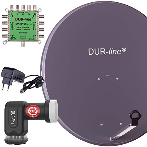 DUR-line MDA 90 Anthrazit - Digitale 8 Teilnehmer Satellitenschüssel Komplett-Anlage mit Premium Multischalter und LNB [Camping, Astra 19,2°, DVB-S/S2, Full HD, 4K, 3D] von DUR-line