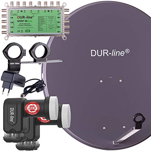 DUR-line MDA 90 Anthrazit - Digitale 8 Teilnehmer Satellitenschüssel Komplett-Anlage mit Premium Multischalter und LNB [Camping, Astra 19,2°, DVB-S/S2, Full HD, 4K, 3D] von DUR-line