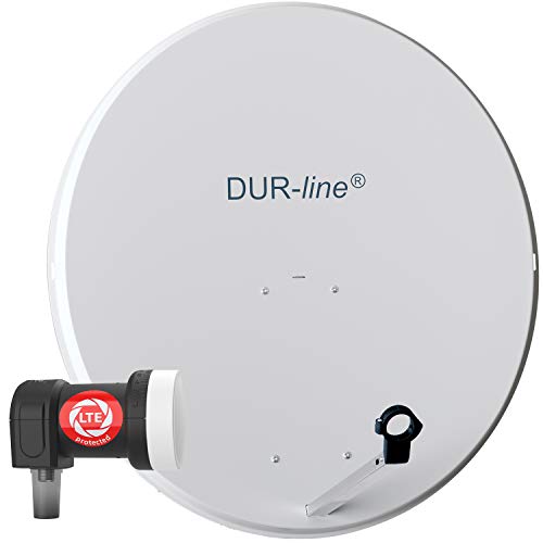 DUR-line MDA 90 Hellgrau - Digiatale 1 Teilnehmer Satellitenschüssel Komplett-Anlage mit +Ultra Single - LNB [Camping, Astra 19,2°, DVB-S/S2, Full HD, 4K, 3D] von DUR-line