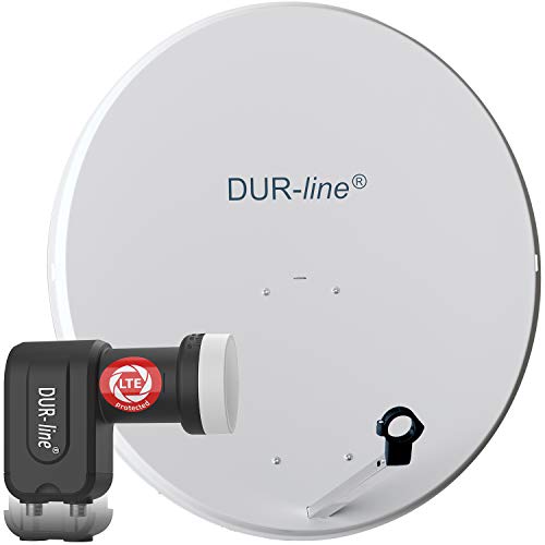 DUR-line MDA 90 Hellgrau - Digiatale 2 Teilnehmer Satellitenschüssel Komplett-Anlage mit +Ultra Twin - LNB [Camping, Astra 19,2°, DVB-S/S2, Full HD, 4K, 3D] von DUR-line