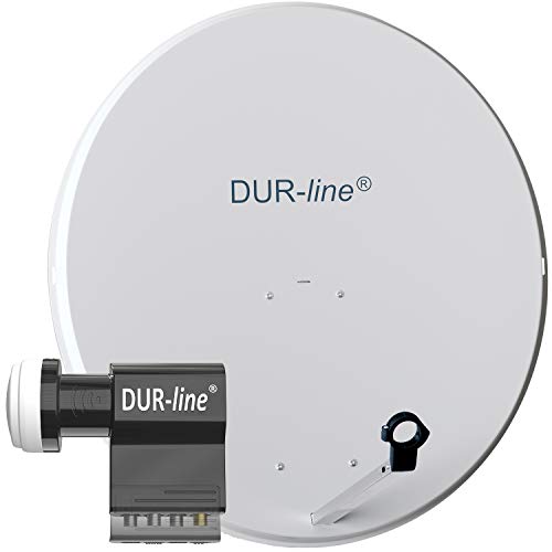 DUR-line MDA 90 Hellgrau - Digiatale 6 Teilnehmer Satellitenschüssel Komplett-Anlage mit UK 104 - Unicable LNB [Camping, Astra 19,2°, DVB-S/S2, Full HD, 4K, 3D] von DUR-line